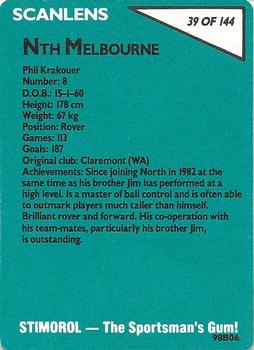 1988 Scanlens VFL #39 Phil Krakouer Back